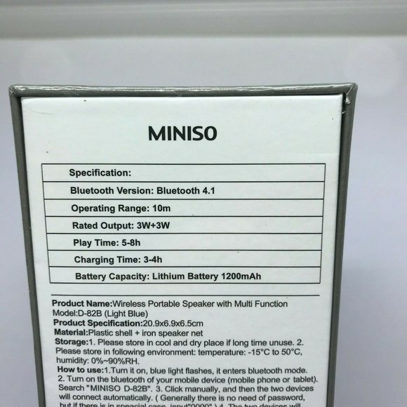 Miniso Bluetooth Wired Wireless Portable Rechargeable Baby Blue Speaker D-82B - Picture 3 of 7